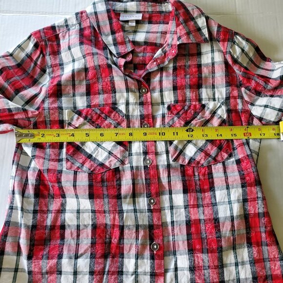 Shyanne Red Flannel Plaid Button Up with Crochet Lace Trim - Picture 10 of 14